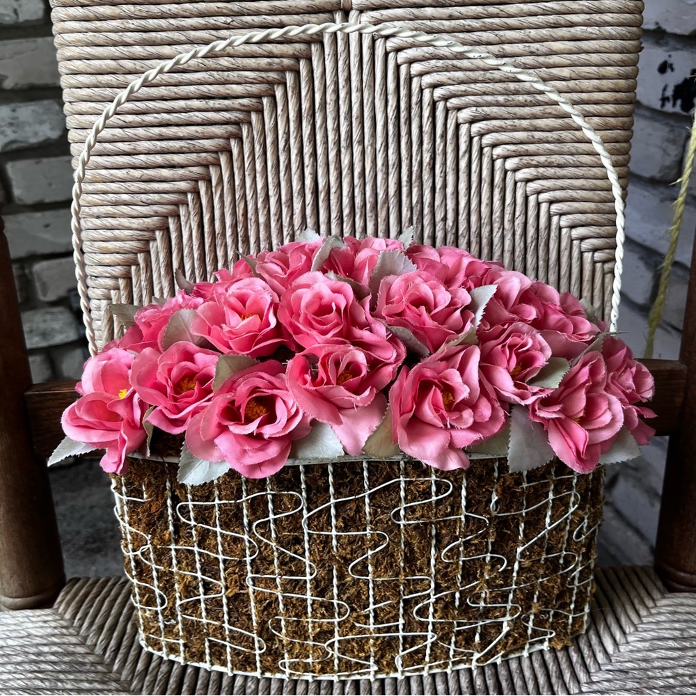 Pink Floral standing wire Basket Arrangement